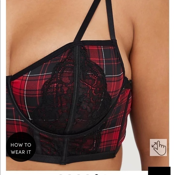 NWT Torrid Unlined Strappy Longline Bralette Red Black Plaid - Picture 4 of 5
